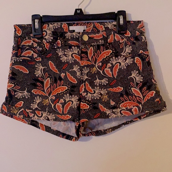 H&M Size 4 Peacock Patterned Cuffed Shorts Of Navy Blue Dusty Coral White Yellow - Picture 4 of 12